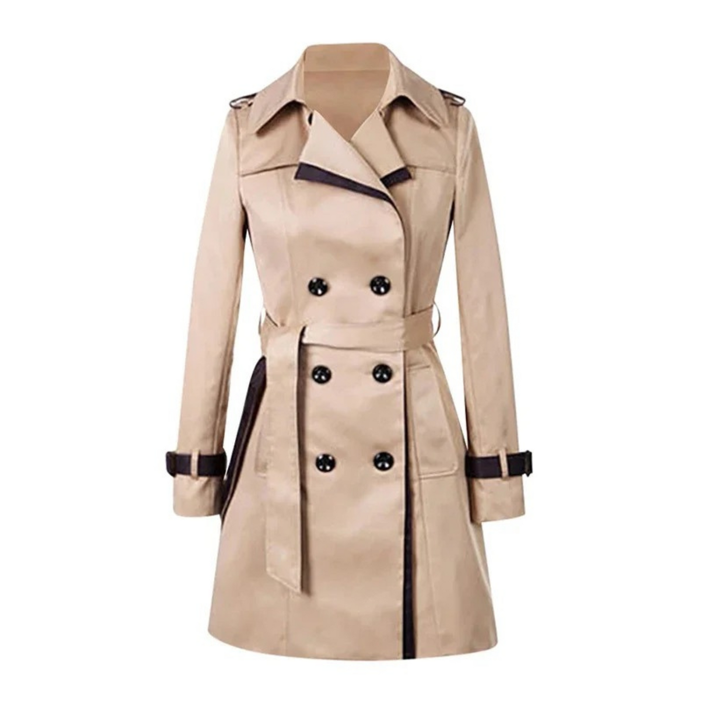 Streetwave Womens Trench Coat Navy With Beige Contrast Trim Belted For Chic Winters