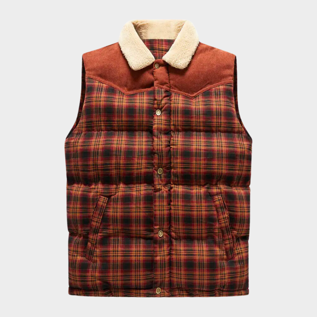 Street-Wave Mens Classic Plaid Waistcoat Vest With Warm Fleece Lining For Casual Elegance