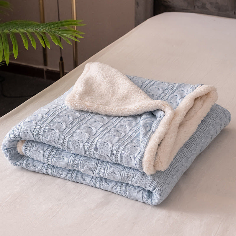 Cozy Cable Knit Sherpa Throw Blanket