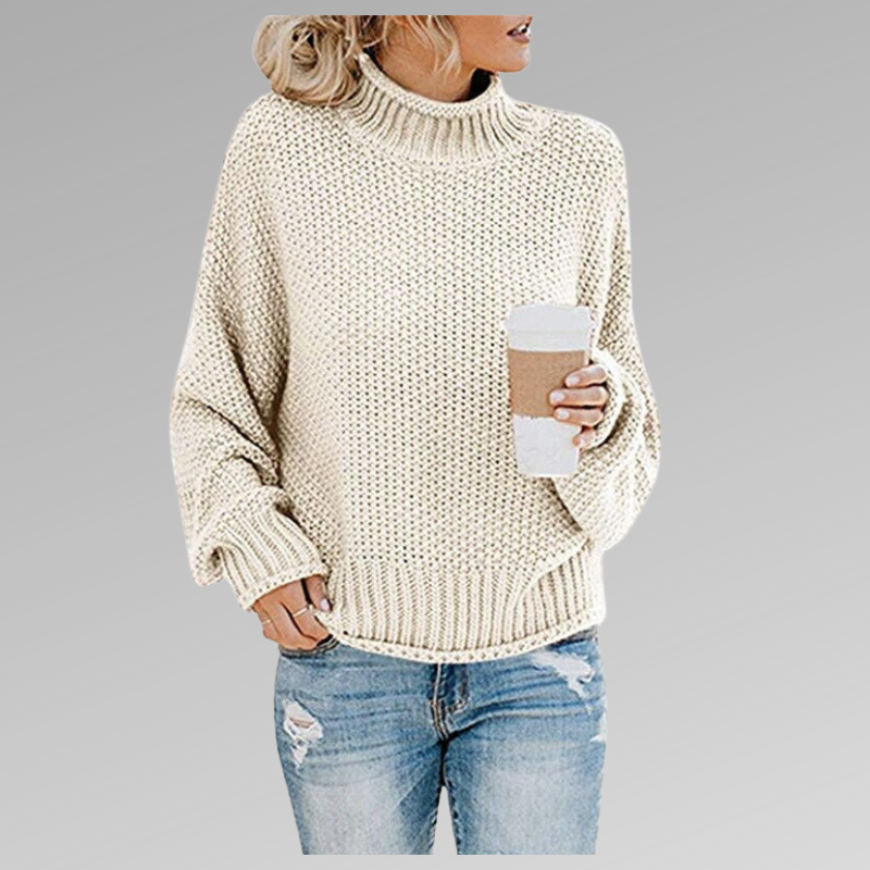 Street-Wave Chunky Knit Pullover With High Collar Warm Acrylic For Women Cozy Casual Essential