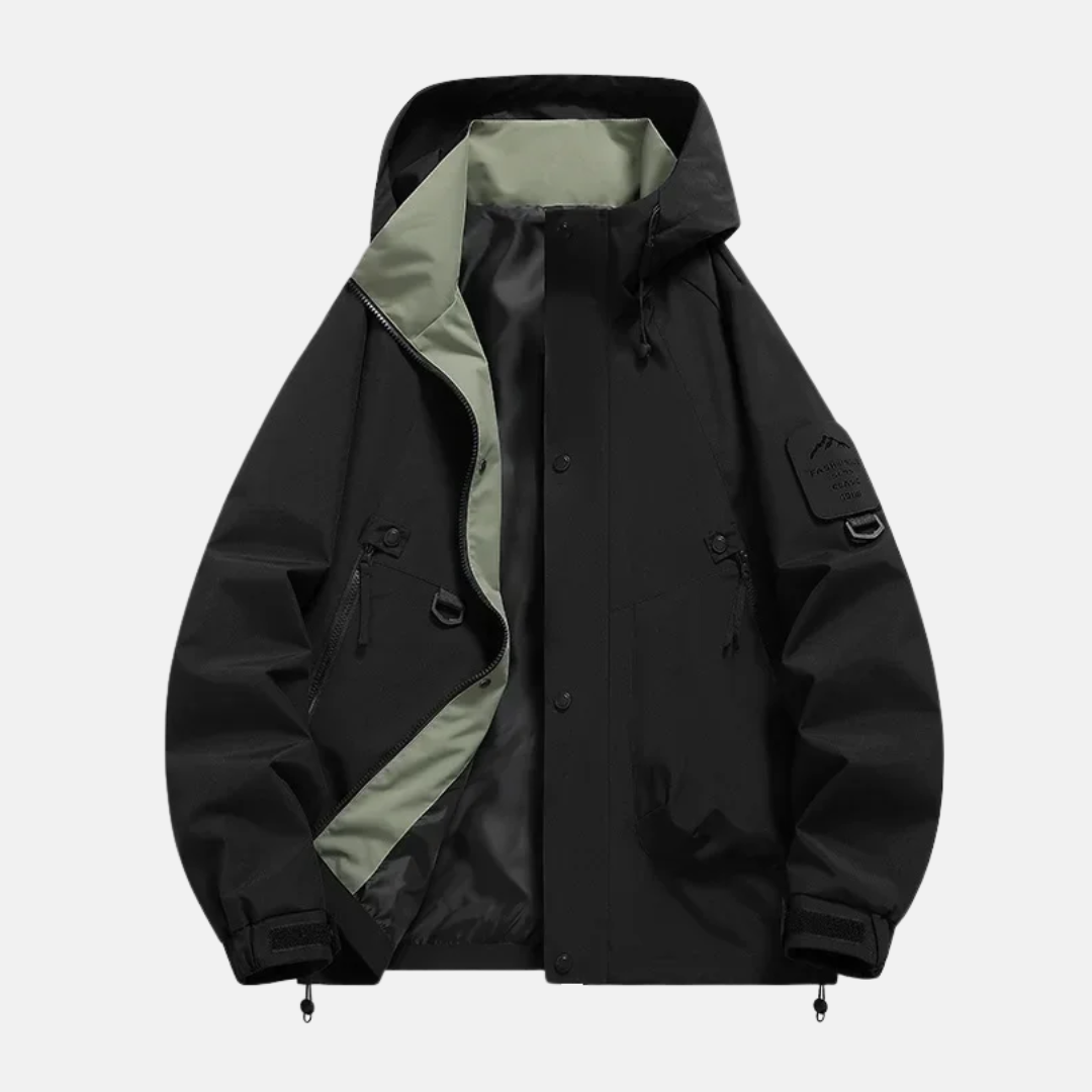 Men's Utility Jacket Water Resistant Adjustable Hood Multiple Pockets Relaxed Fit
