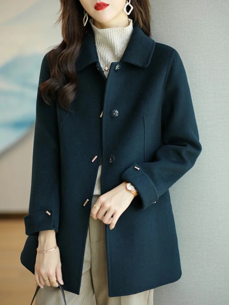 Street-Wave Petite Classic Trench Coat With Pointed Collar For Women Warm And Elegant
