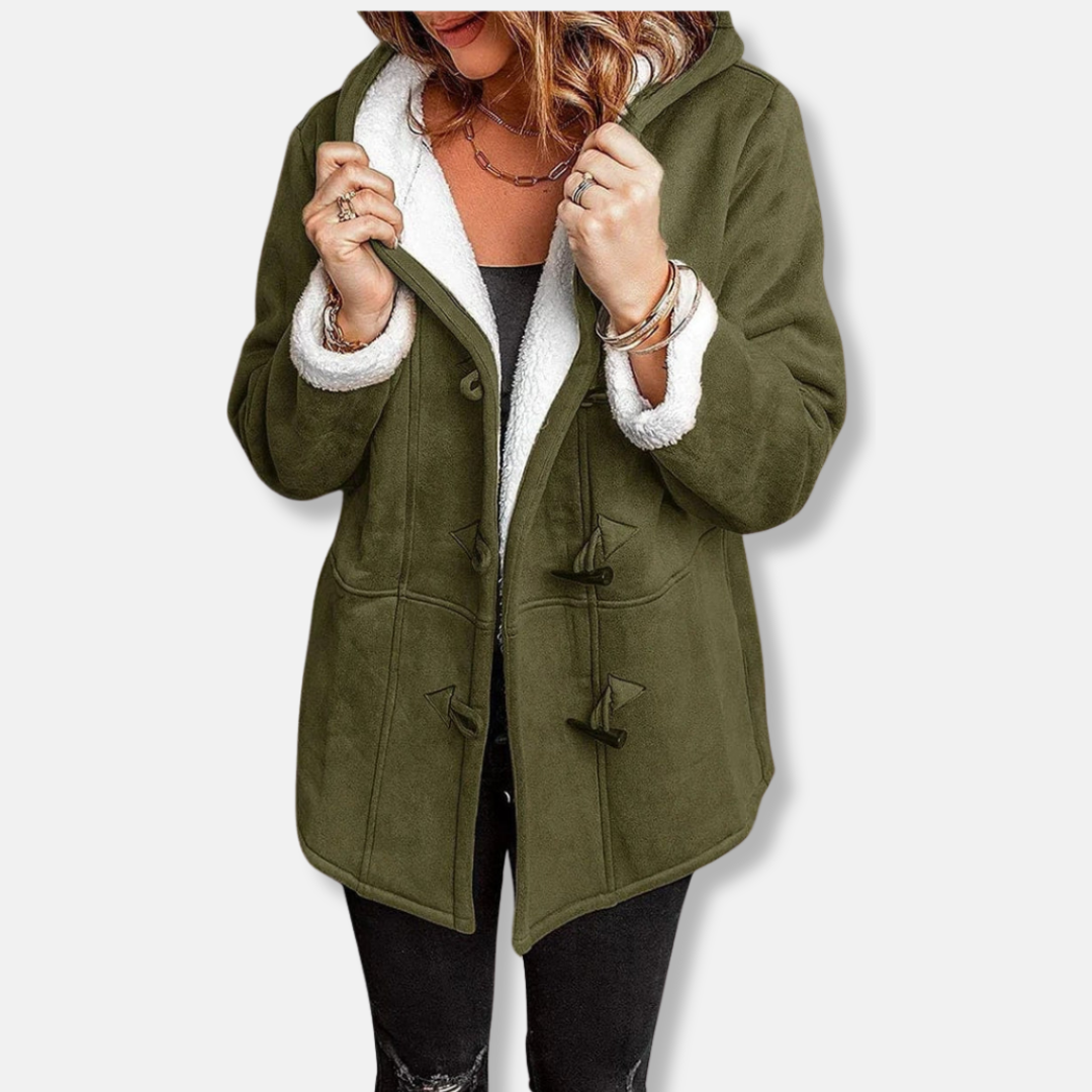 Street Wave Fleece Jacket With Hood Plush Lining Mid Length Toggle Closure Cozy Warm For Cold Days