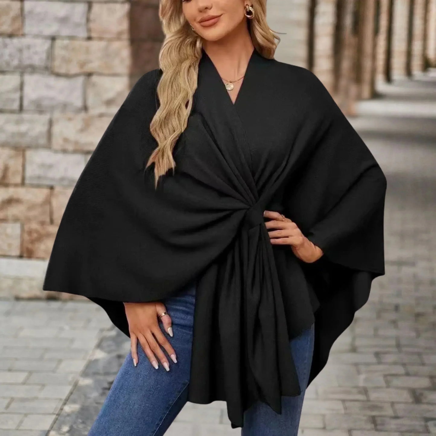 Women's Draped Poncho with Versatile Style and Lightweight Fabric