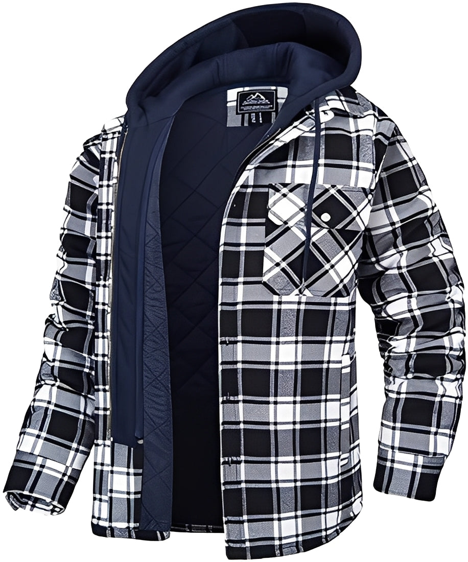 Street-wave Mens Plaid Thick Winter Jacket With Inner Quilted Lining For Warmth And Comfort