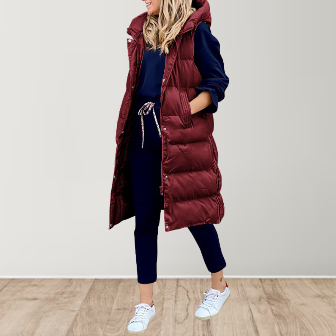 Street-wave Long Puffer Vest For Women Warm Insulated Polyester Sleeveless Stylish Coat Lightweight