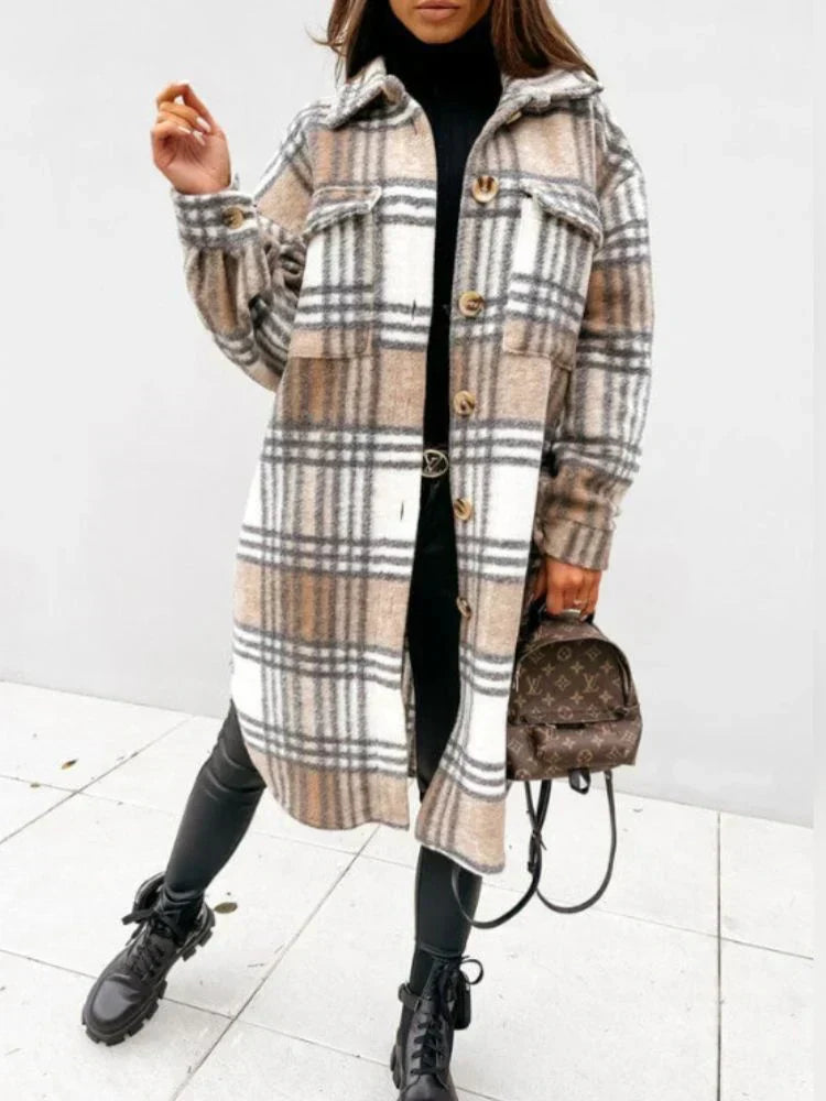 Streetwave Plaid Long Coat For Women With Cozy Warmth And Effortless Chic Style Essentials