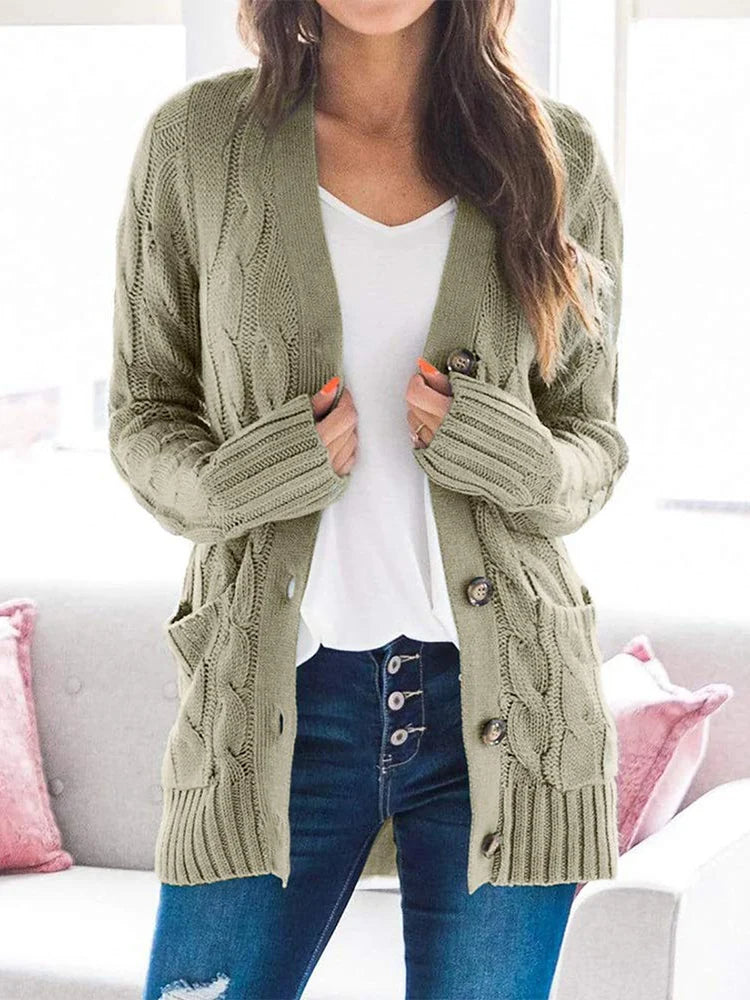 Street-wave Cable Knit Cardigan For Women Cozy Trendy Open Front With Pockets Everyday Wardrobe