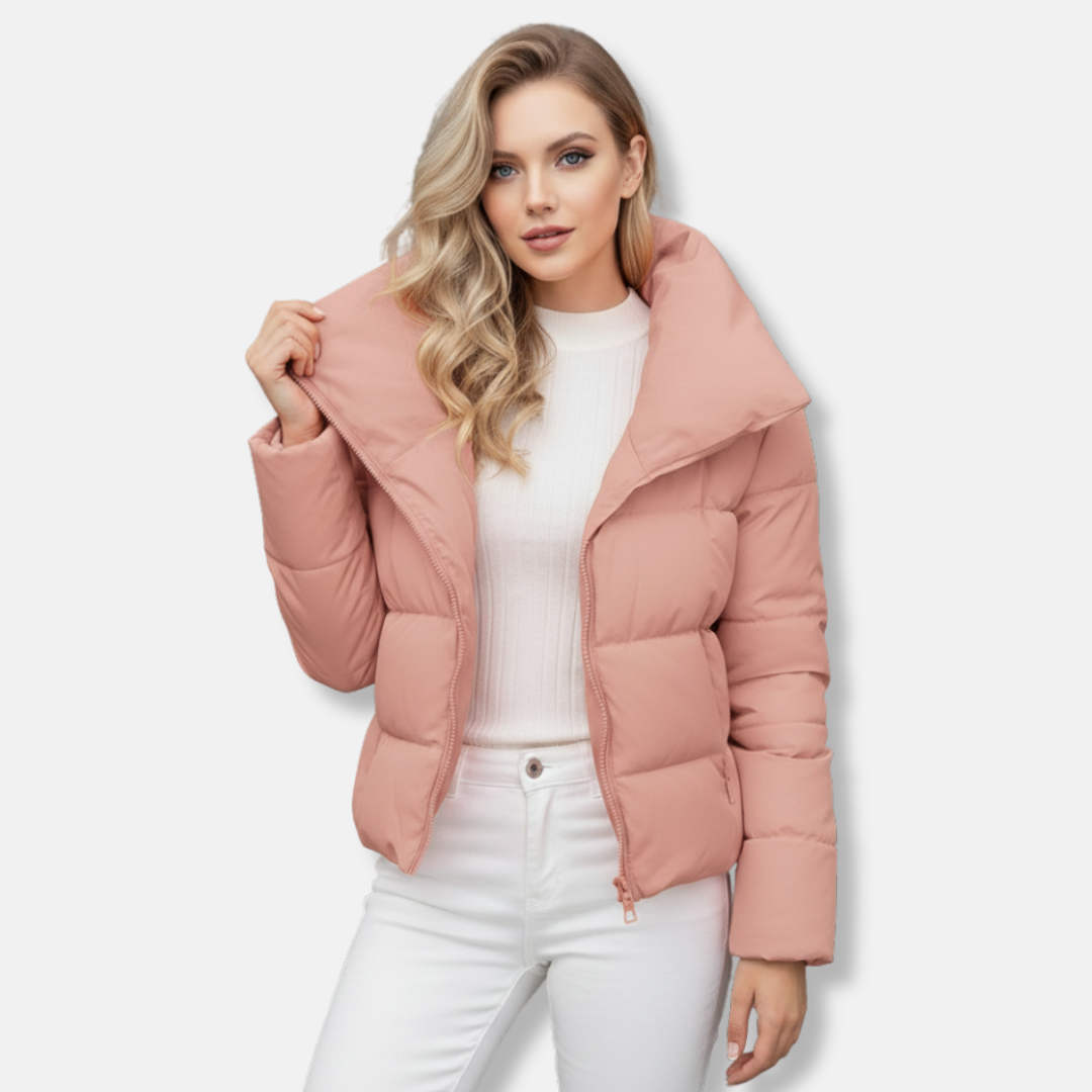 Street-Wave Women's Quilted Coat Padded Warmth Funnel Neck Asymmetric Zip