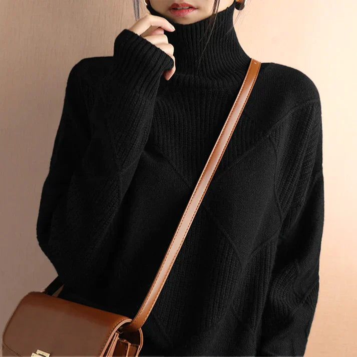 Streetwave Valentina High Neck Pullover For Women Luxuriously Soft Cozy Argyle Diamond Knit Sweater