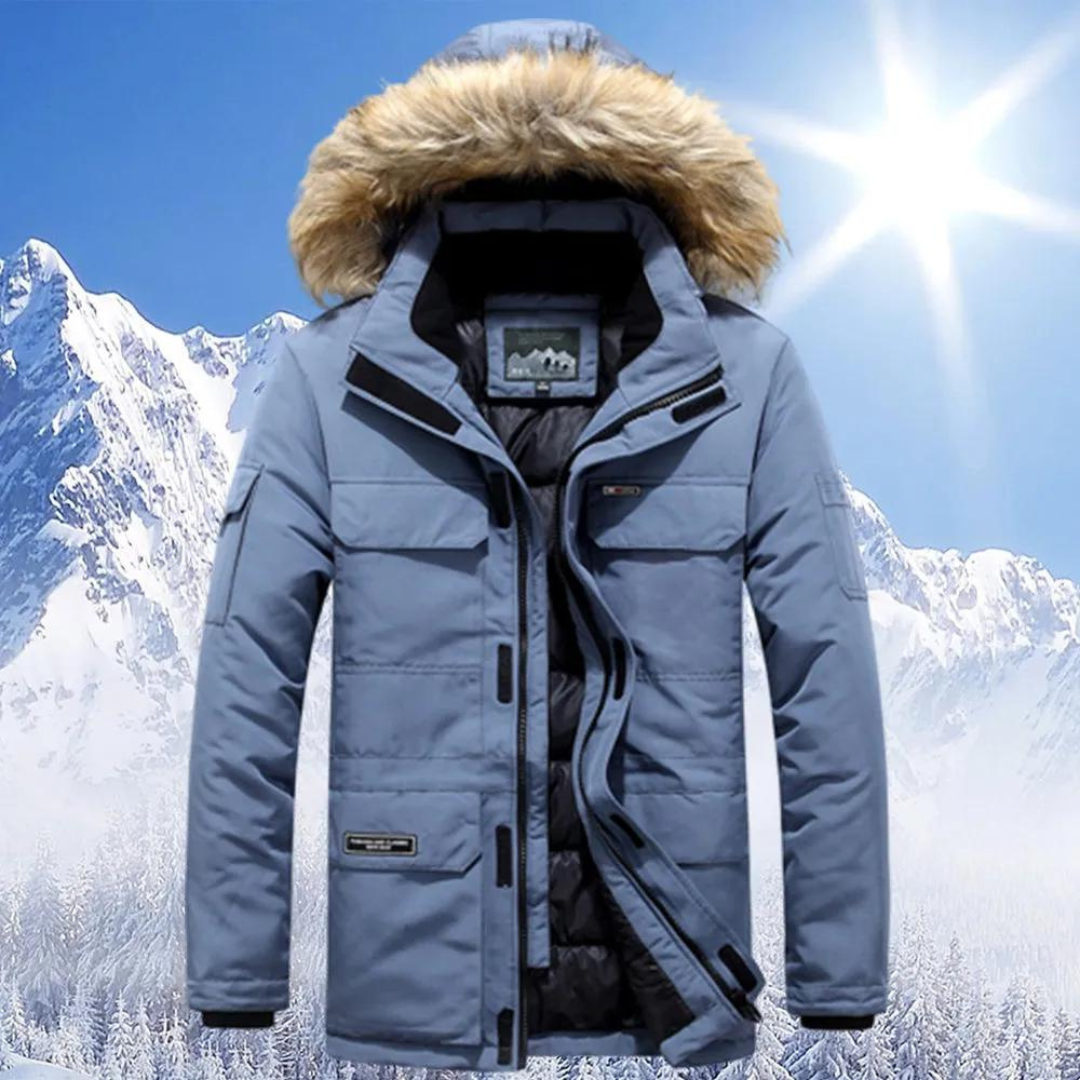Street Wave Parka For Men With Fur Trim Hood Long Warm Weatherproof Winter Seasonal Insulated Coat