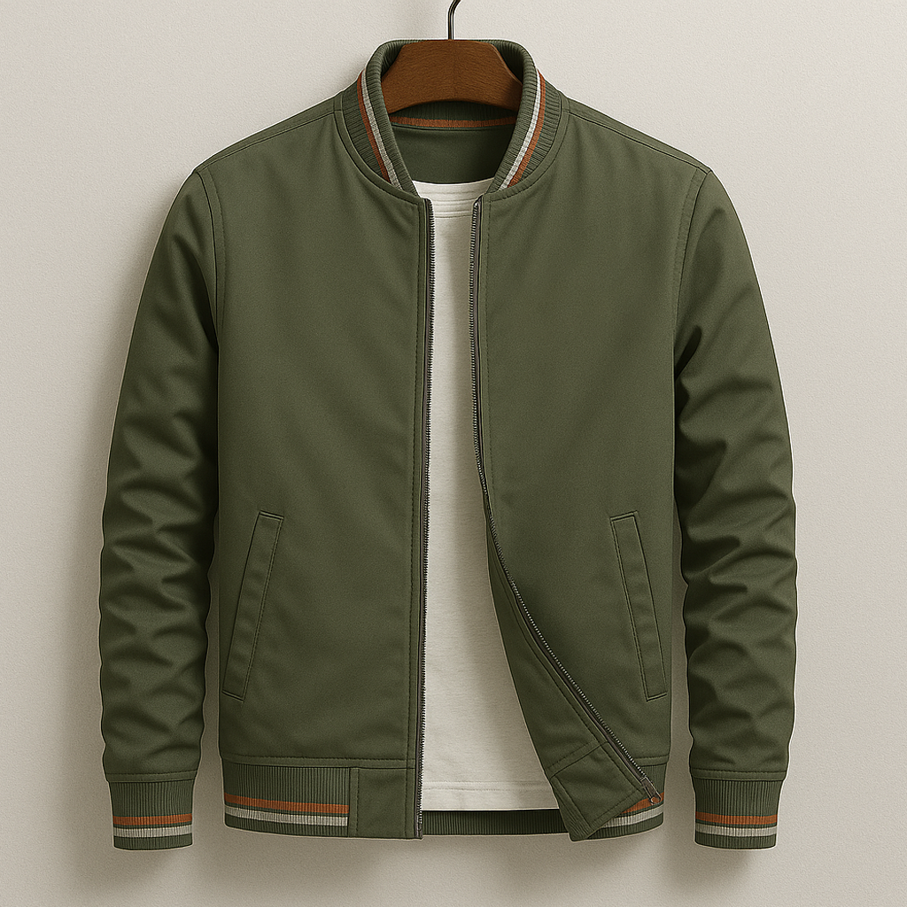 Street-Wave Bomber Jacket With Stripes For Men, Classic Streetwear Outerwear With Bold Stripe Accent