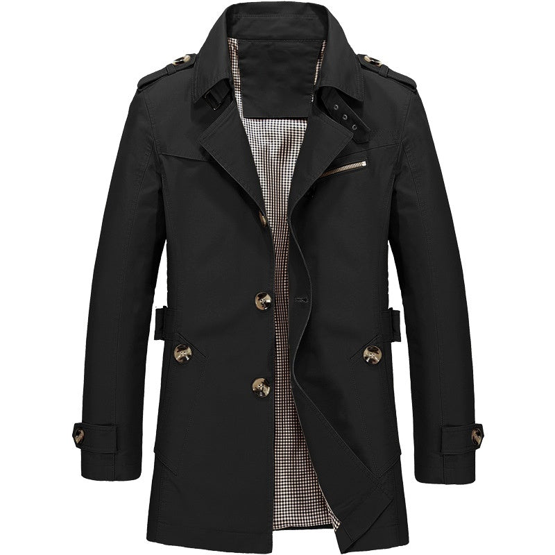 Street-wave Classic Transitional Jacket For Style Conscious Men, Windproof And Water-Resistant Trench Coat