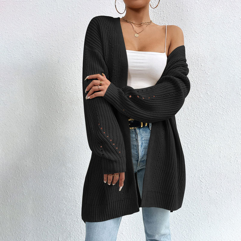 Street-wave Solid Color Cardigan For Women With Pockets Cozy Cotton-Acrylic Knitwear