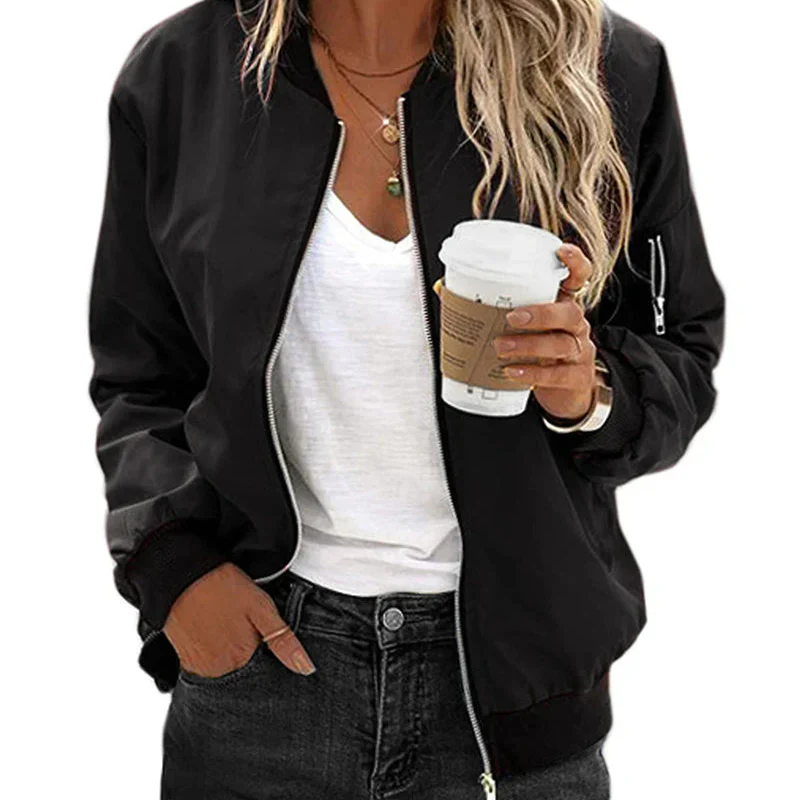 Street-wave Women's Bomber Jacket, Chic, Practical Zip Closure, Urban Everyday Wear