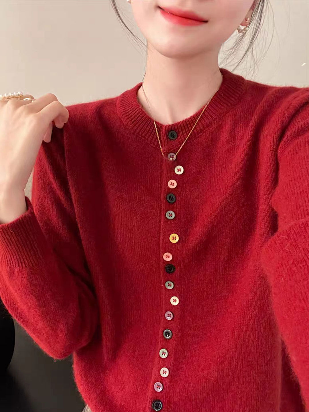 Street-wave Rainbow Button Cardigan For Women Soft Versatile Everyday Comfort Ideal Work Casual Layering