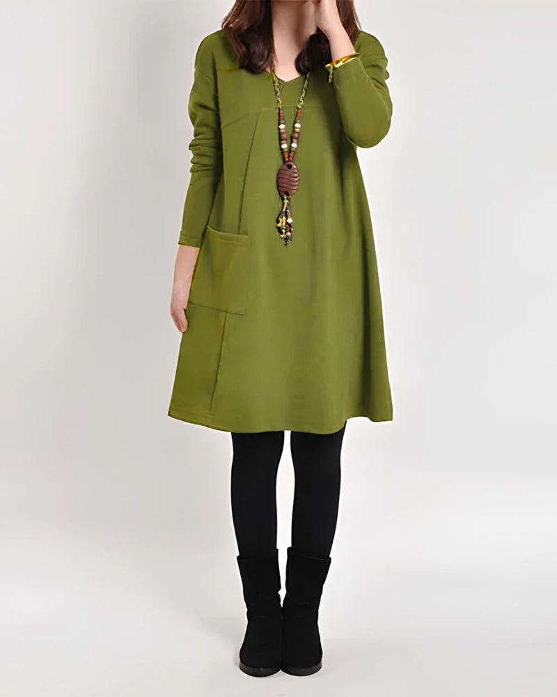 Street-Wave Casual Dress With Pockets For Women Knee-Length Cozy Winter Ready Flattering Silhouette