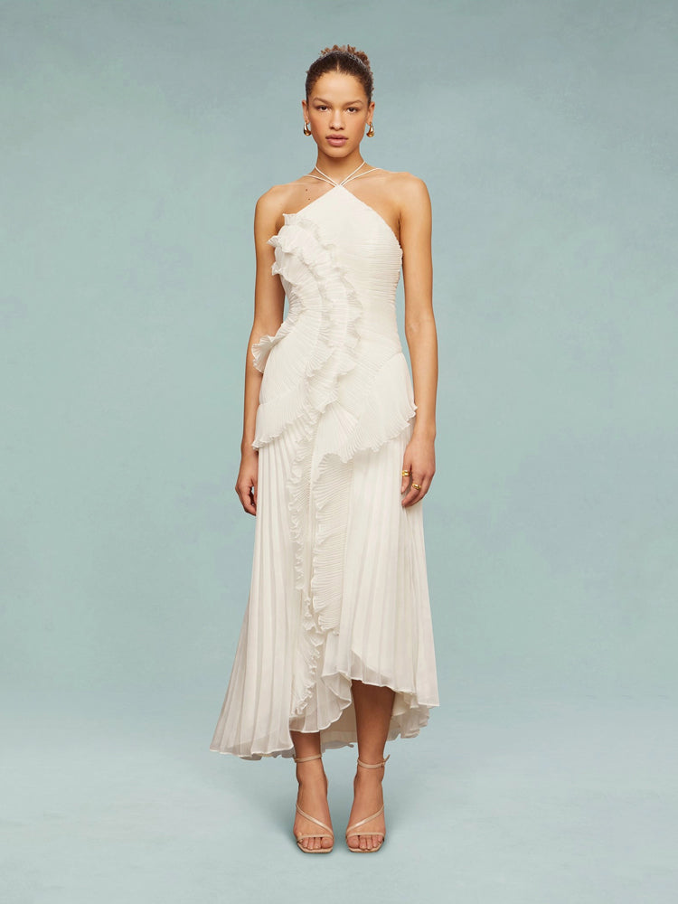 Street-Wave Avery Asymmetric Pleated Dress Dramatic Ruffles Women