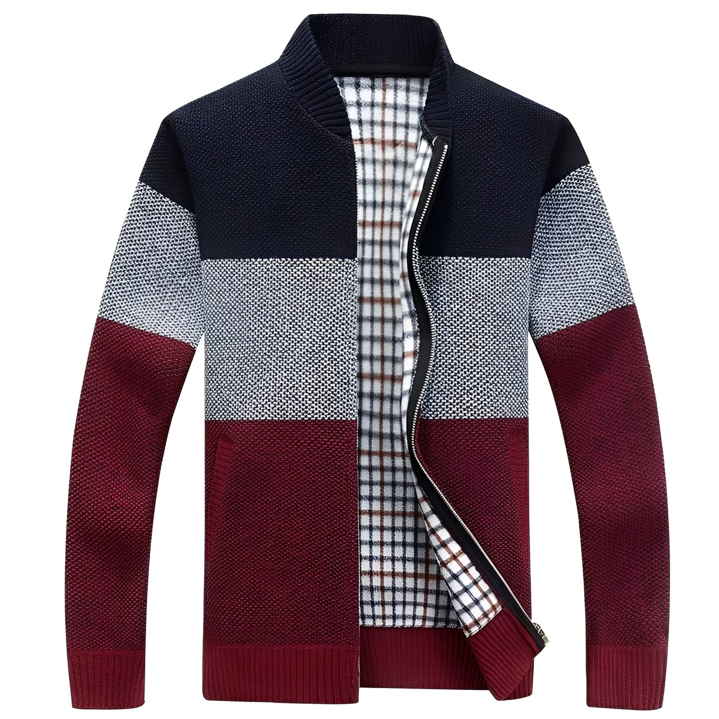 Street-Wave Fleece Lined Jacket For Men Cozy Warmth With Modern Knit Block Design