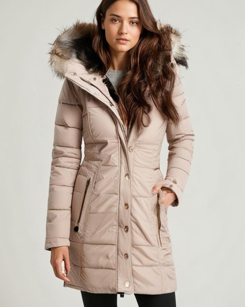 Street-wave Womens Fur-Lined Padded Parka With Hood Winter Warmth And Street Style