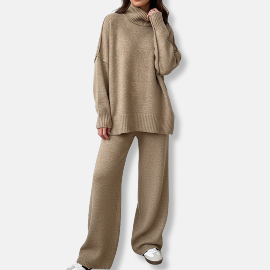 Street-Wave Women Chunky Knit Set Oversized Turtleneck