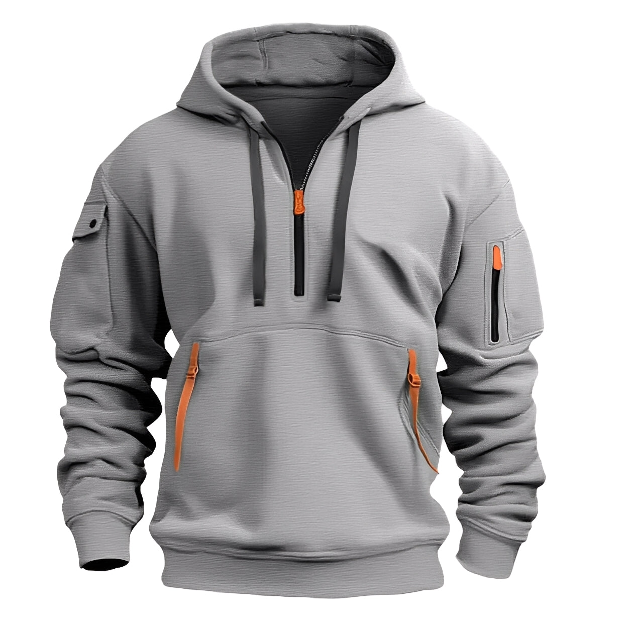 Street-Wave Half Zip Locker Hoodie For Men With Breathable Fabric And Practical Zipper Pockets