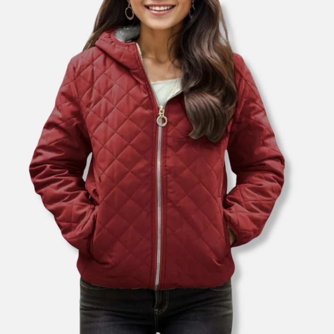 Street-Wave Quilted Jacket For Women With Diamond Stitching Hood Elastic Hem Relaxed Fit