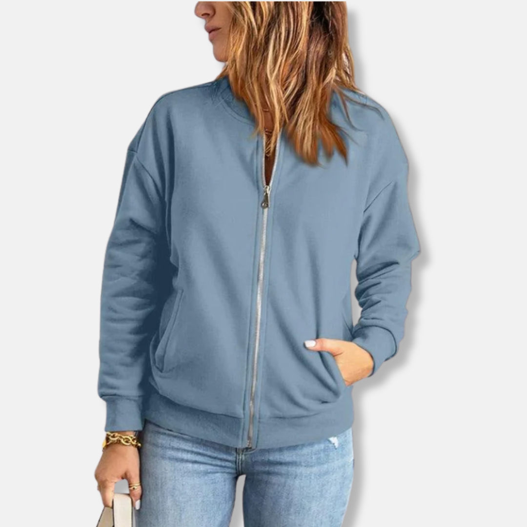 Street-wave Lightweight Jacket For Women Zip Front With Ribbed Cuffs And Casual Style