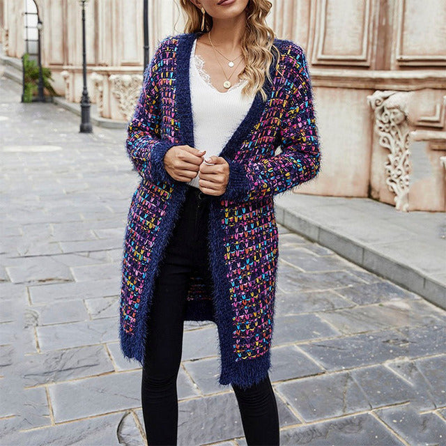 Streetwave Colorful Long Cardigan For Women Warm Polyester Knit Cozy Layering Essential