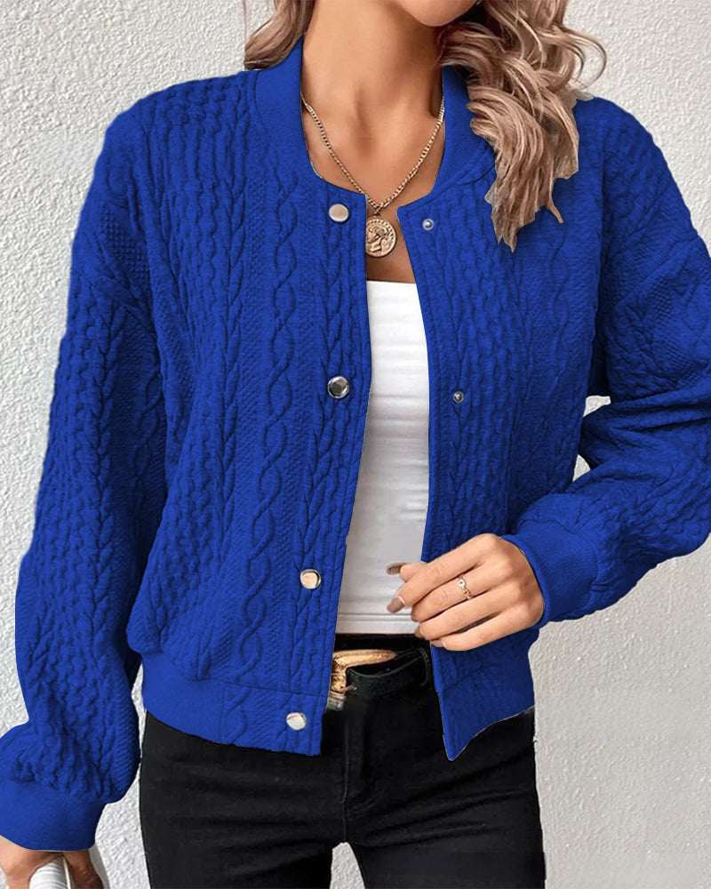 Street-wave Effortless Cable Knit Jacket for Women with Snap Buttons Cozy Stylish Outerwear