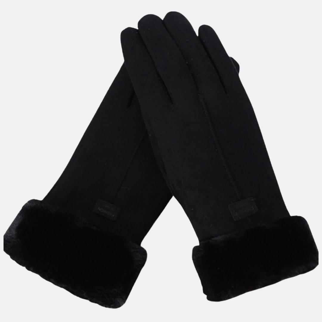 Gloves Street-Wave Luxurious Women Suede With Touchscreen Faux Fur Cuff