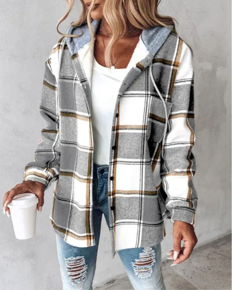 Street-wave Soft Flannel Plaid Jacket for Women, Cozy Warm Winter Coat, Cotton Blend