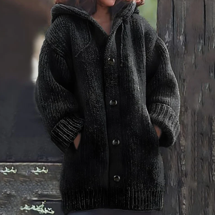 Streetwave Hooded Knit Jacket For Women Soft Cozy Warm Cardigan Style With Button Front