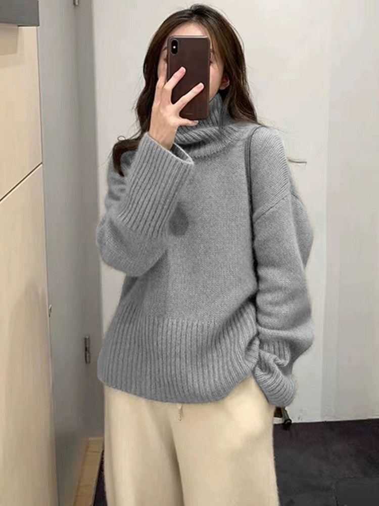 Street-Wave Cozy Chunky Knit Pullover With High Turtleneck For Women Warm Winter Essential
