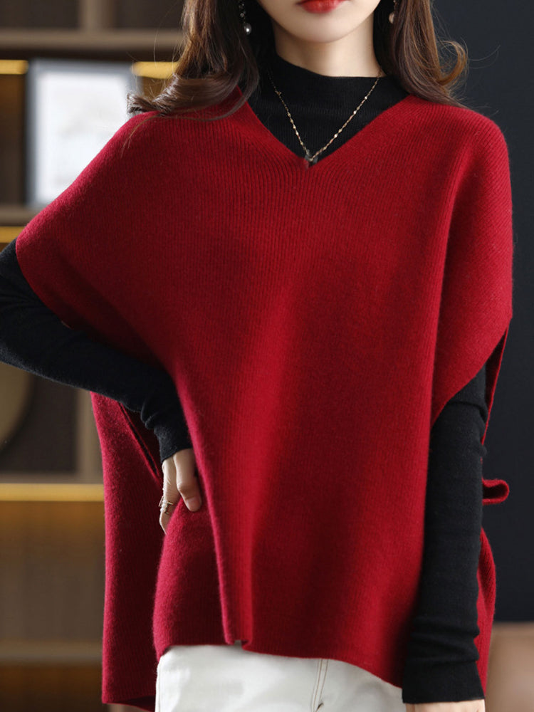 Street-wave Women V-Neck Knit Vest Soft Cozy Layering Essential Everyday Comfort