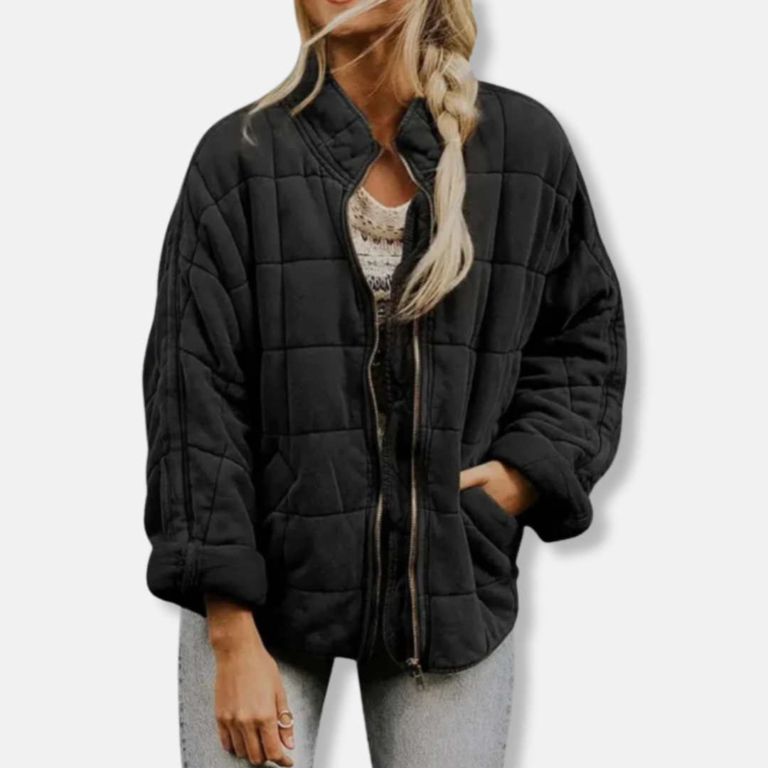 Street-Wave Padded Coat For Women Oversized Quilted Jacket With Stand Collar And Zipper