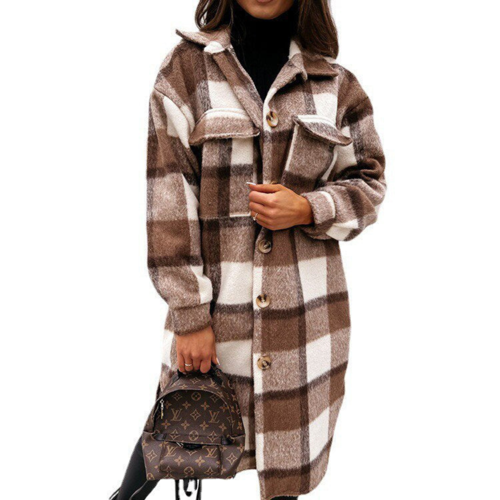 Street Wave Long Plaid Trench Coat For Women Warm Cozy Elegant Outerwear Versatile Everyday Essential