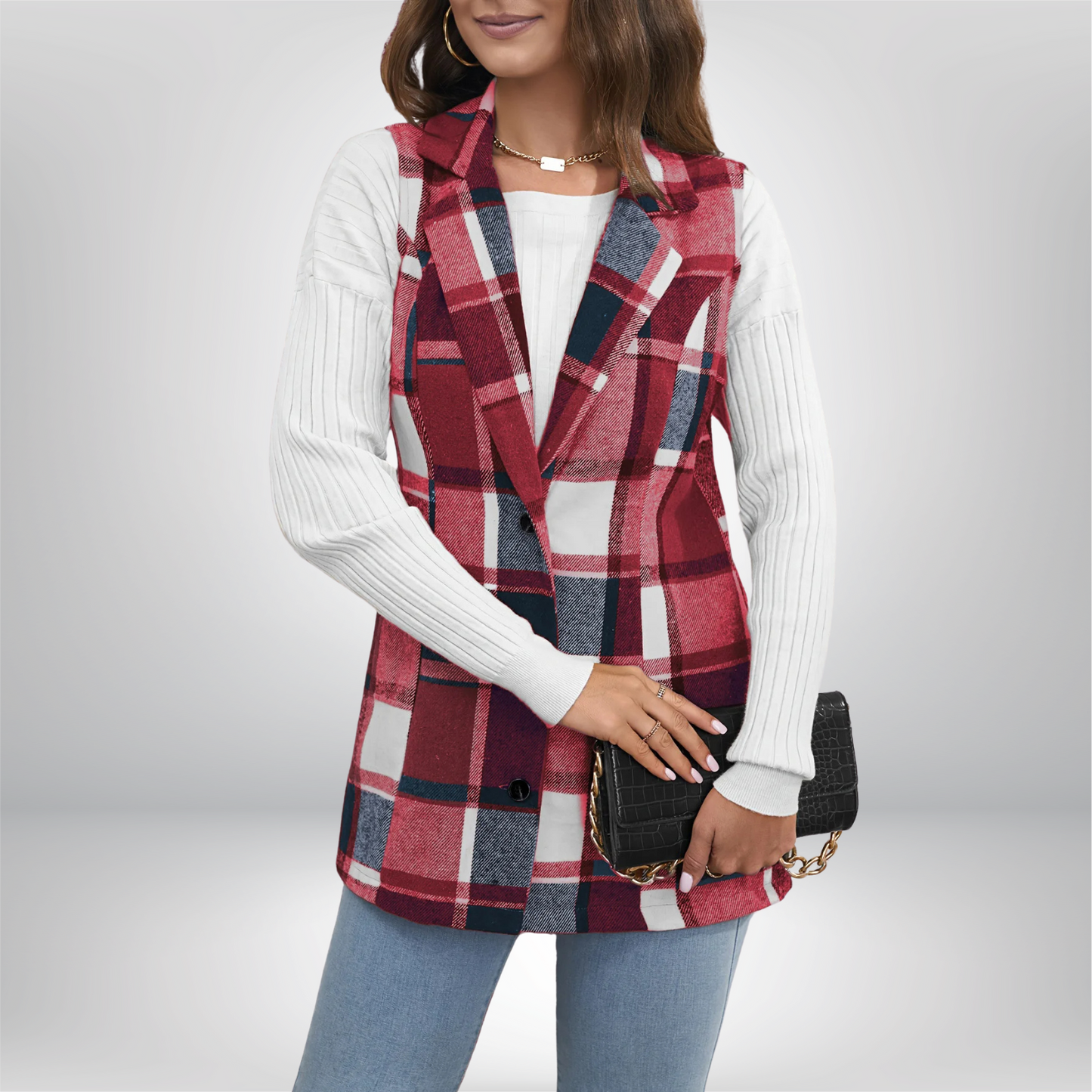 Norbert Wool Blazer For Women Classic Plaid Knit Warm Comfort Office To Eveningwear