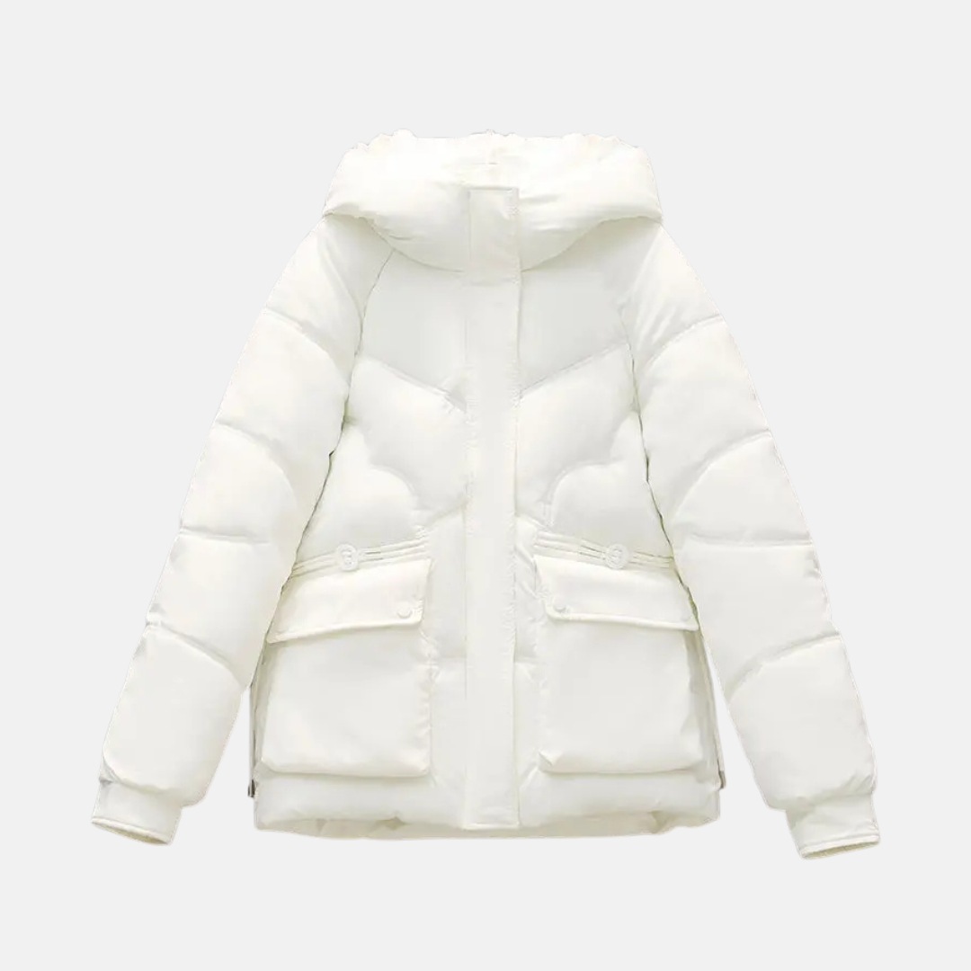 Street-Wave Hooded Puffer Jacket For Women Quilted Nylon Winter Coat With Zip Pockets