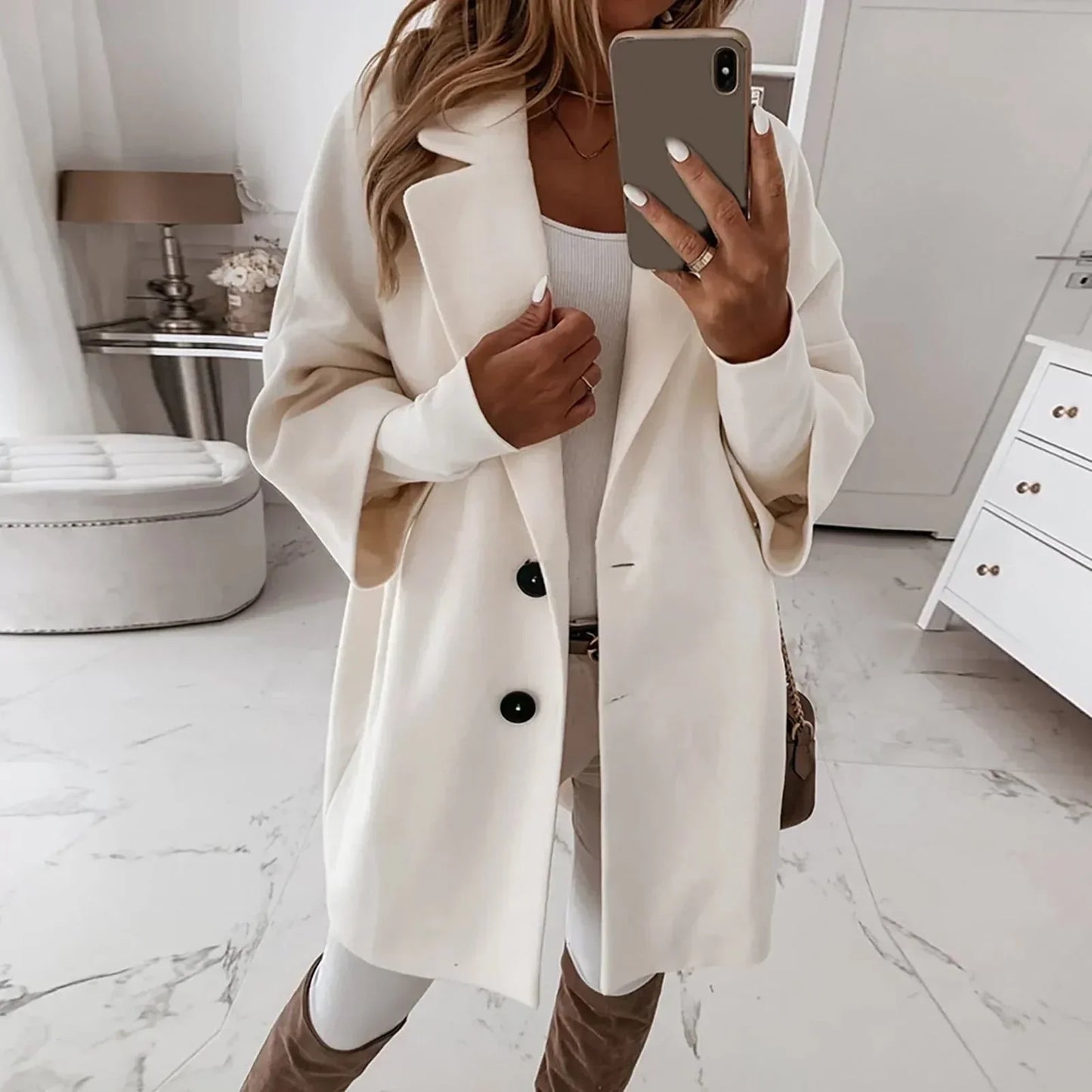 Street Wave Double Breasted Ivory Winter Coat For Modern Women Warm And Elegant Chic