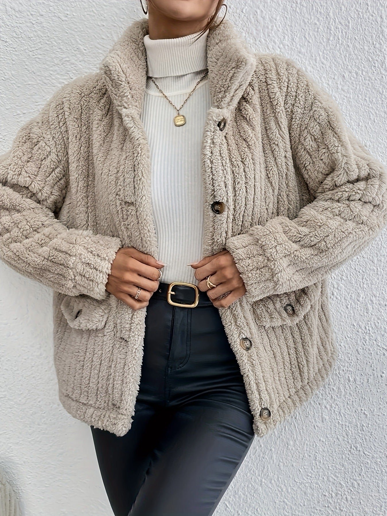 Street-Wave Double-Sided Knit Cardigan With Velvet Buttons For Women Cozy Plush Teddy Texture