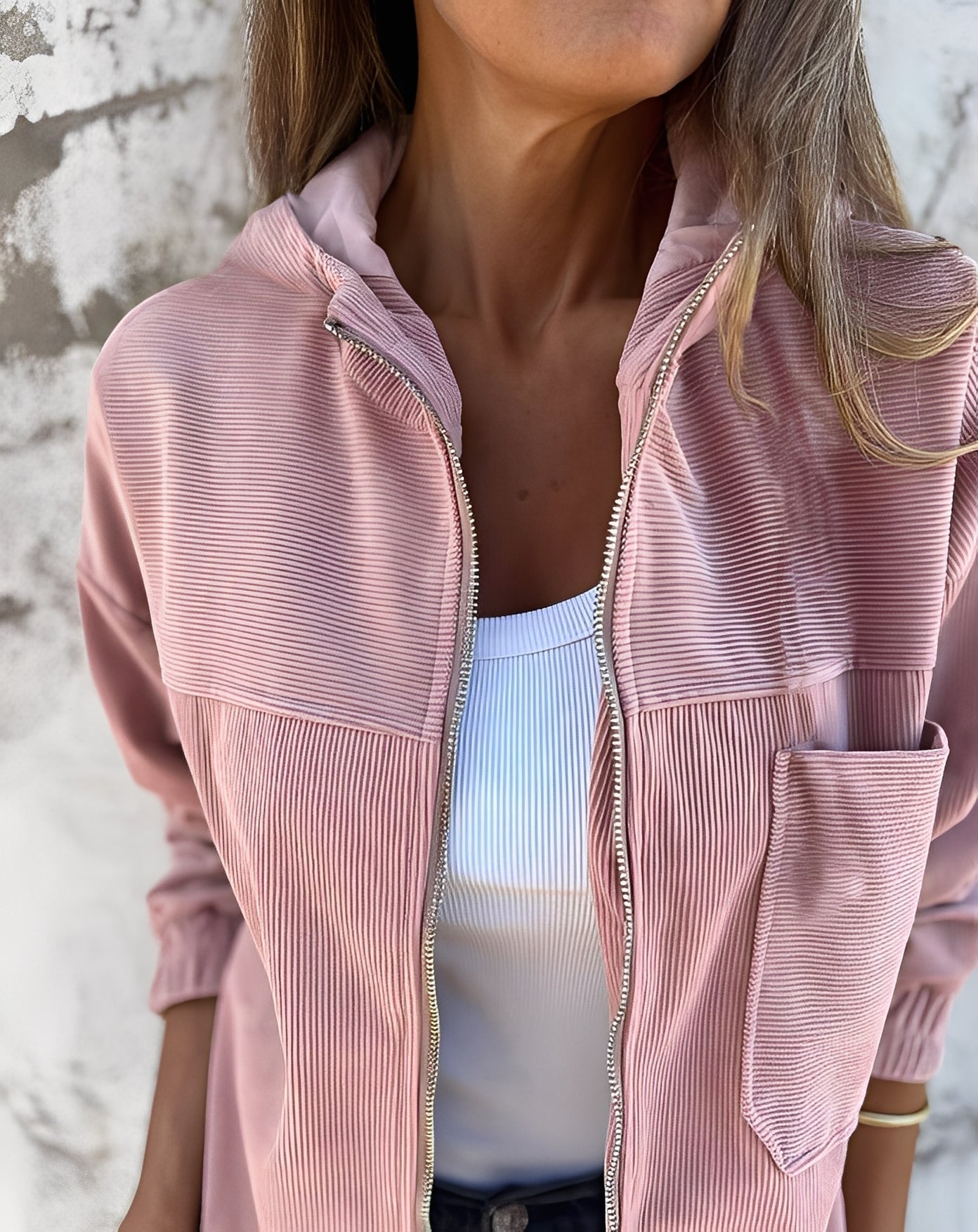 Street-wave Corduroy Hooded Jacket For Women Casual Comfort Modern Everyday Outerwear