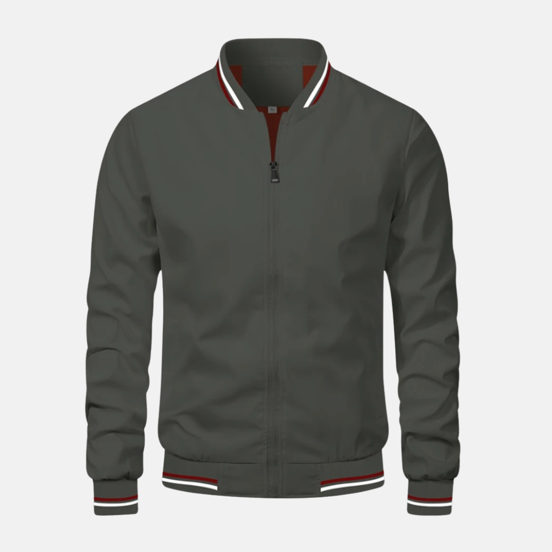 Men's Bomber Jacket Lightweight With Relaxed Fit Striped Ribbed Edges Zipper Closure