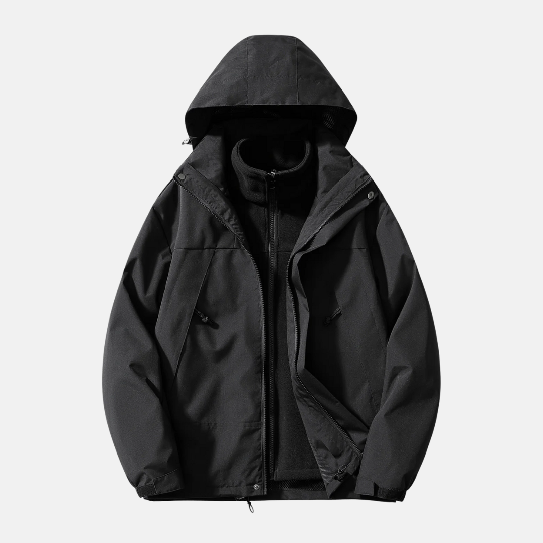 Mens Three In One Jacket Water Resistant Shell Detachable Fleece Windproof Hood All Weather Outerwear
