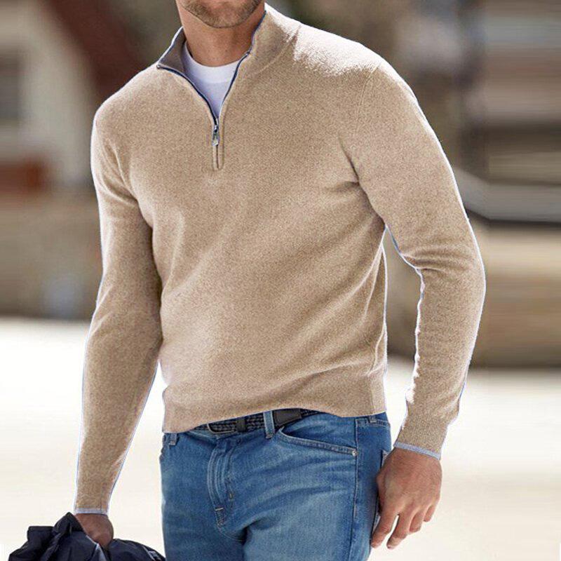 Mens Half Zip Knit Sweater Soft Warm Relaxed Fit With Ribbed Edges Versatile Layering Essential