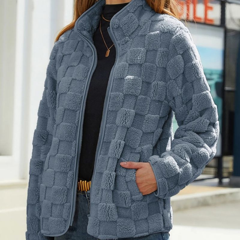Streetwave Plaid Teddy Coat For Women Warm Plush Winter Jacket With Cozy Fit And Warmth