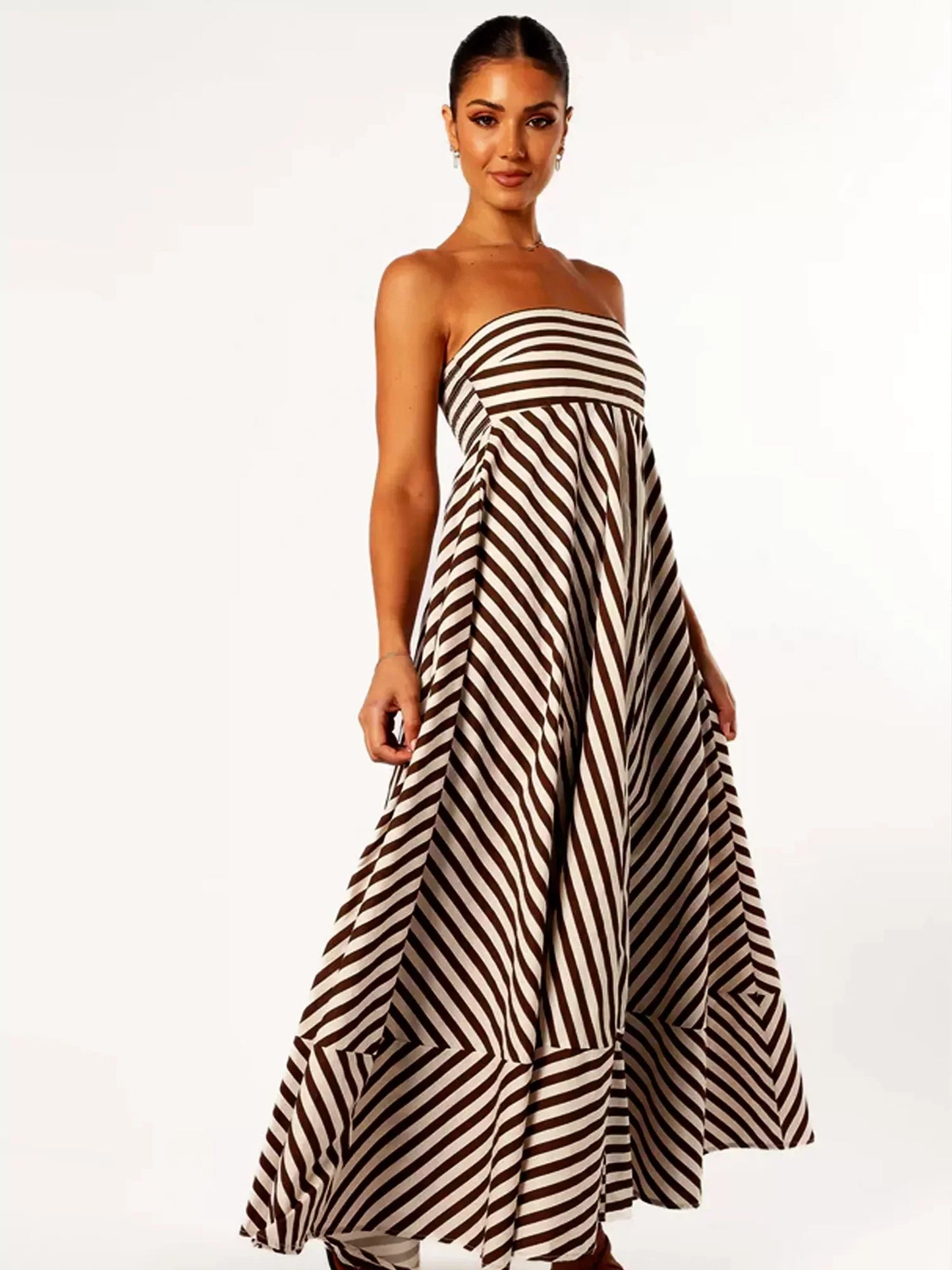 Street-Wave Claire Strapless Maxi Dress For Women With Bold Stripes