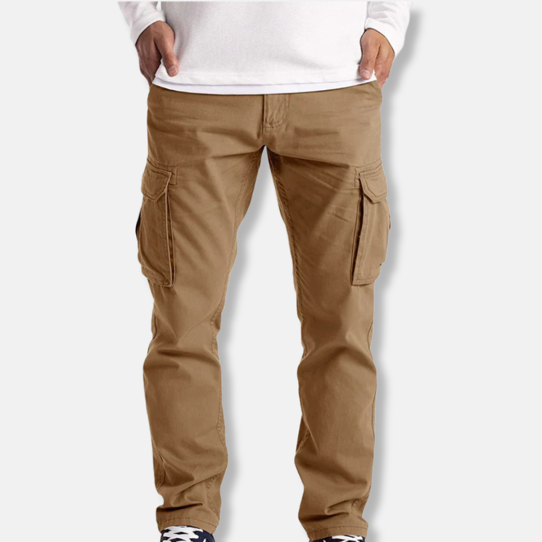 Men's Cotton Blend Cargo Pants With Straight Fit And Full Length Design With Practical Cargo Pockets