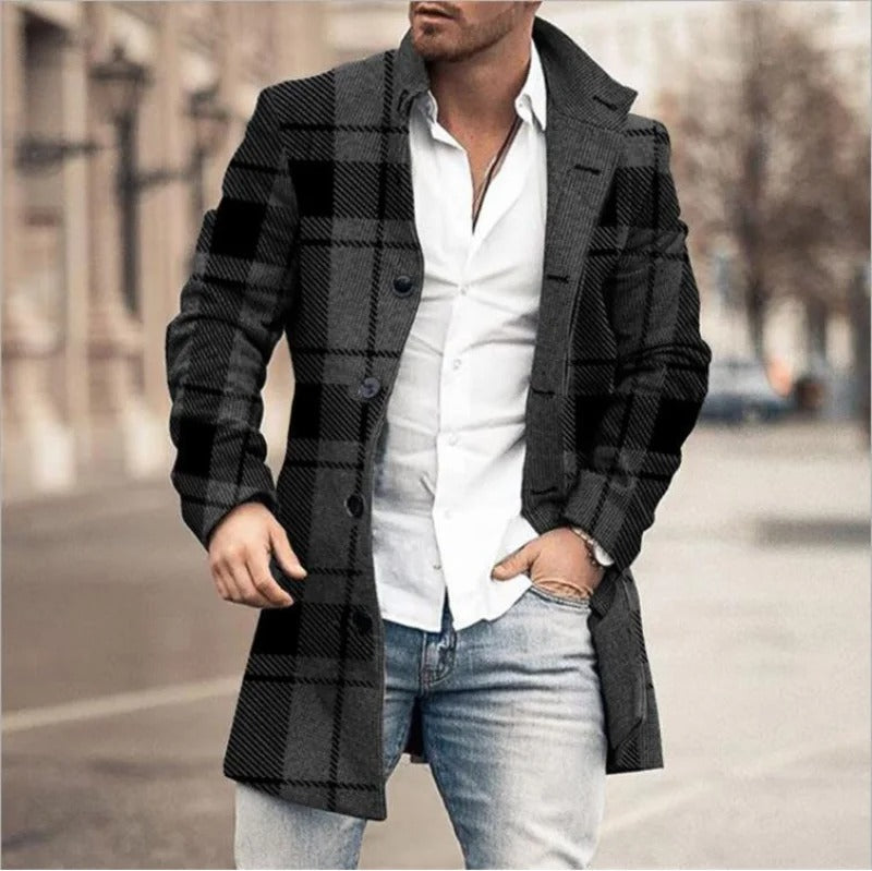 Street-Wave Wool Overcoat For Men With Stand Collar Warm Wool Blend Timeless Classic