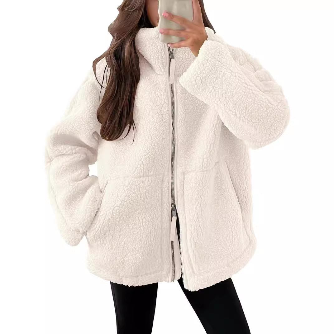 Street Wave Wool Blend Zip Up Jacket For Women Cozy Warmth